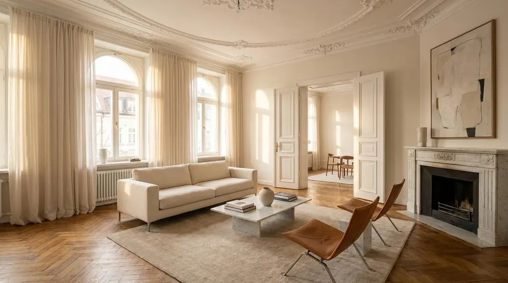 Elegantes Münchner Altbau-Wohnzimmer